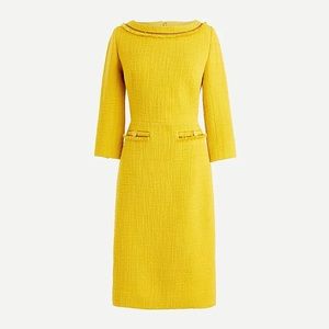 J. Crew Boatneck Sheath Dress in Textured Tweed in Mustard Yellow